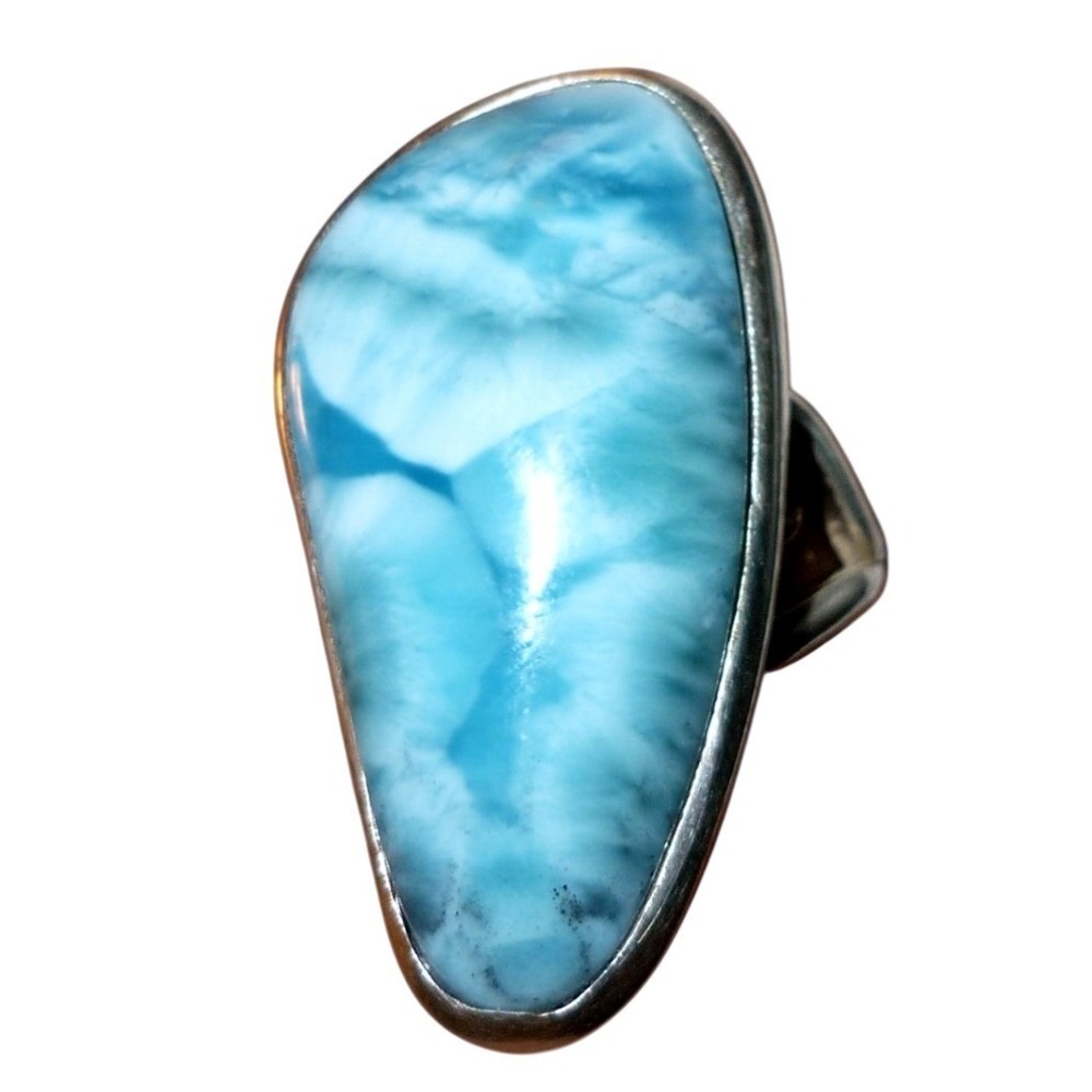 Vintage CPE 925 Sterling Silver Natural Larimar Freeform Statement Ring Size 7